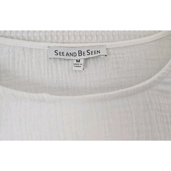 See N Be Seen ~Woman Size M~ White Textured Embroidered Puff Short Sleeve Cotton - Picture 4 of 13